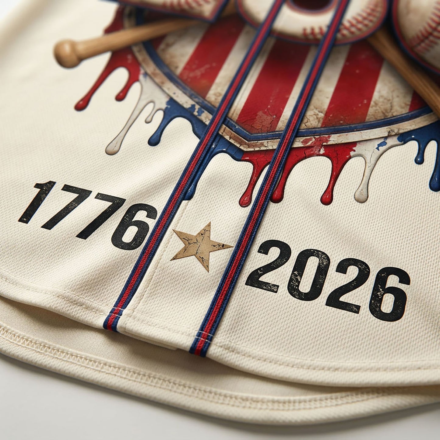 Close-Up Detail Of High-Quality Stitching On The 250th Anniversary Basketball-Inspired Shield Jersey