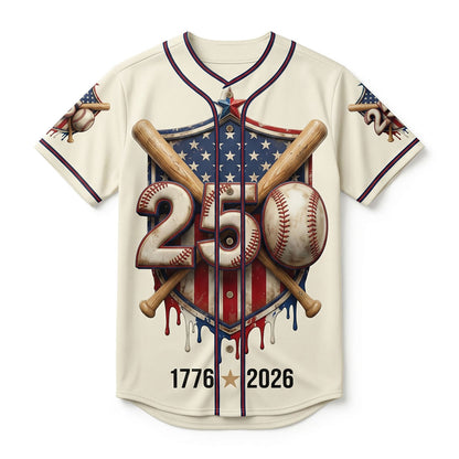 Isolated Front View Of The Patriotic 1776-2026 American 250th Anniversary Baseball Shield Shirt
