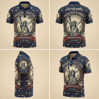 Product grid view of Statue of Liberty 250th anniversary custom polo