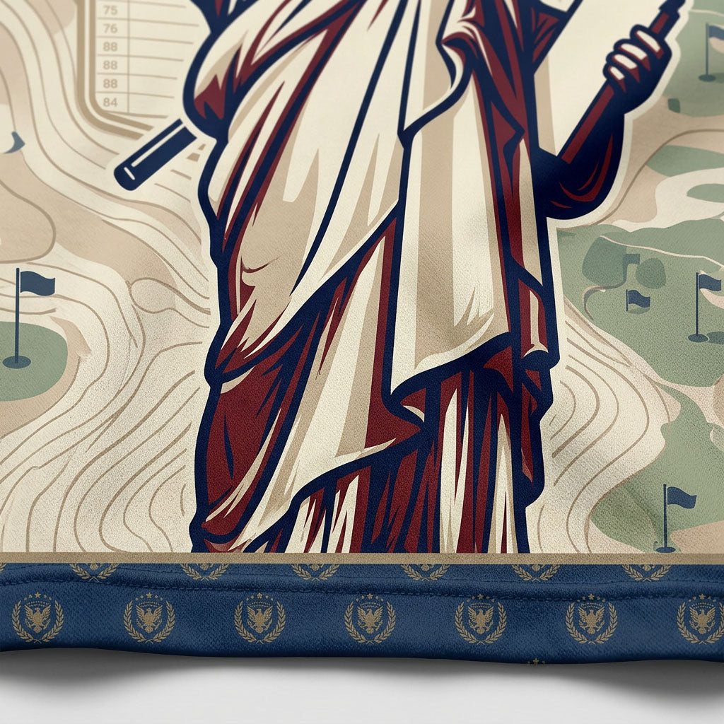Close-up of 250 years commemorative emblem and Statue of Liberty graphic