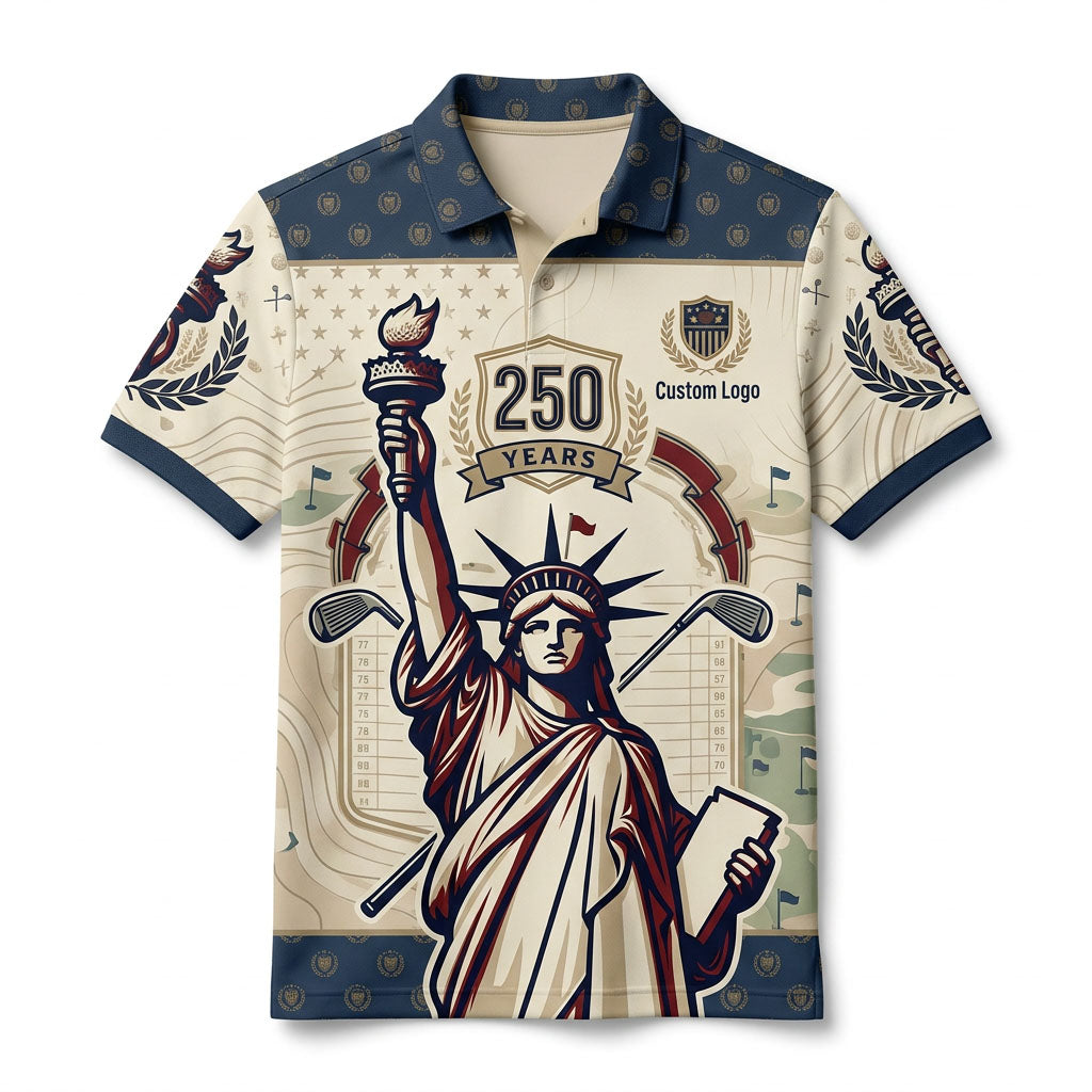 Full flatlay view of limited edition USA 250th anniversary polo shirt