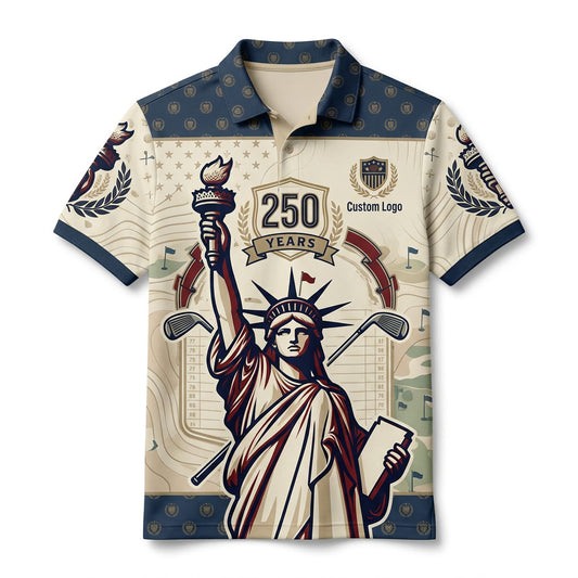Full flatlay view of limited edition USA 250th anniversary polo shirt