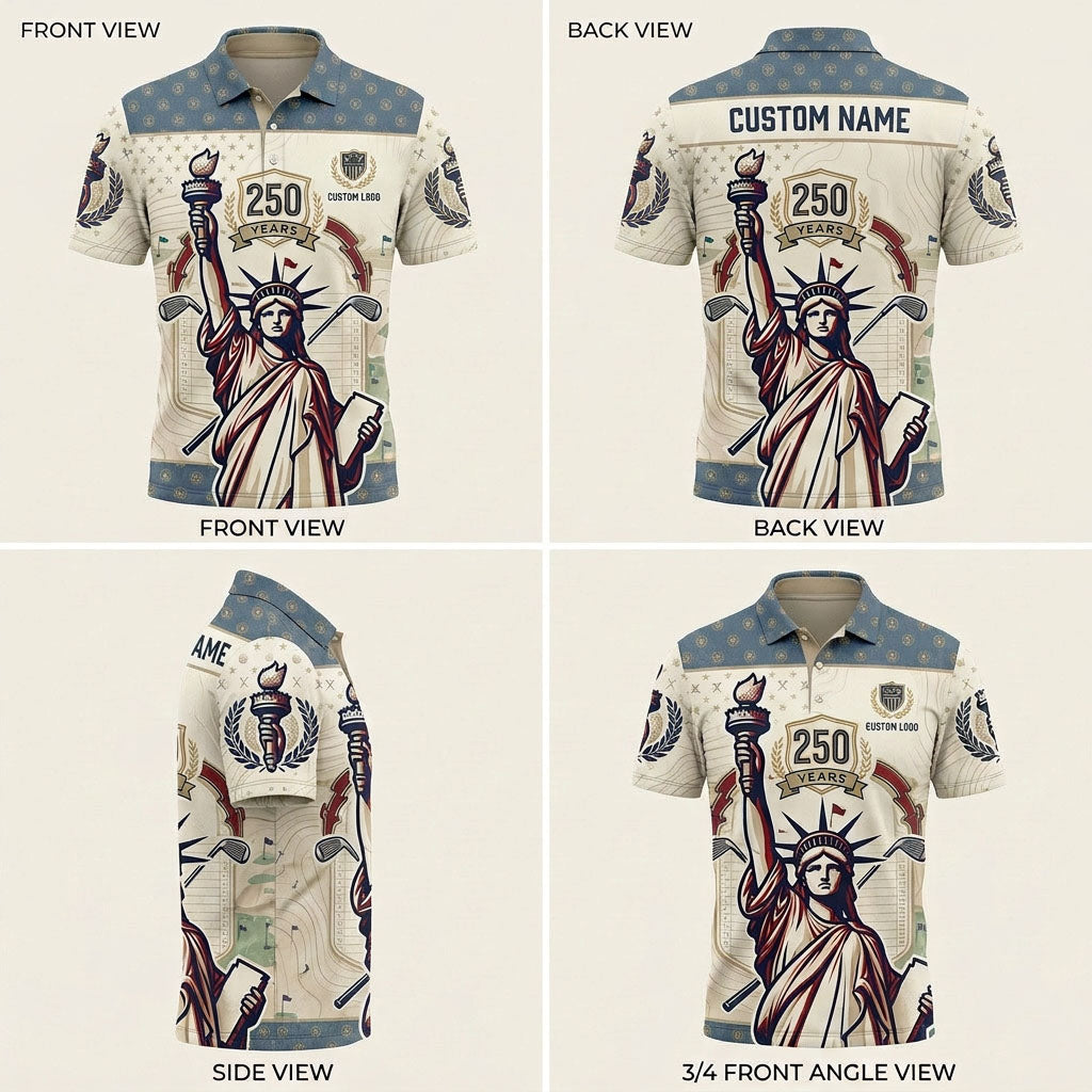 Product grid view of Statue of Liberty 250th anniversary custom polo