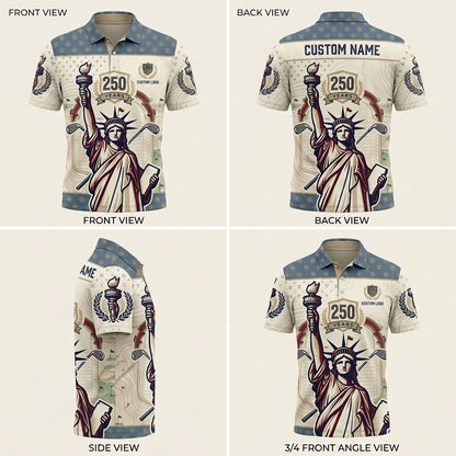 Product grid view of Statue of Liberty 250th anniversary custom polo