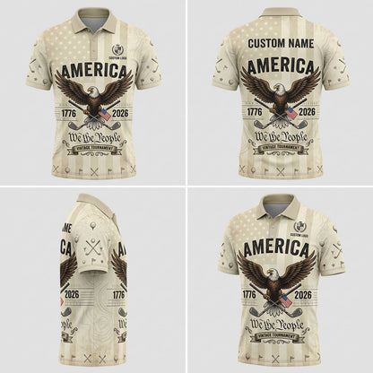Multi-angle product display grid showcasing the front, back, star pattern shoulder panels, and athletic tailored fit of the polo shirt.