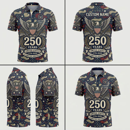 Multi-angle view of the USA Eagle designer golf polo for men