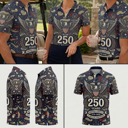 Group of golfers wearing commemorative eagle polo shirts at a country club