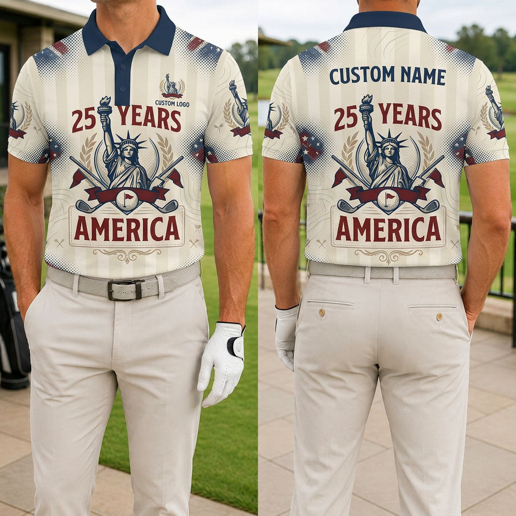 Front and back view of the USA Flag & Eagle 250th anniversary custom polo