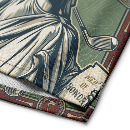Close-up shot of the high-definition printed Statue of Liberty torch, big 250 digits, and retro scorecard elements.