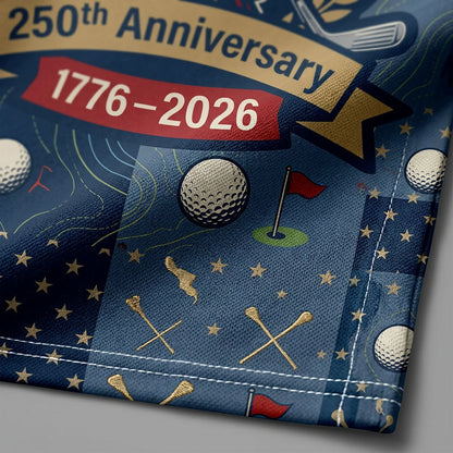 Close-up shot of the high-definition printed Revolutionary soldier holding a flag, starry details, and 250th Anniversary text.
