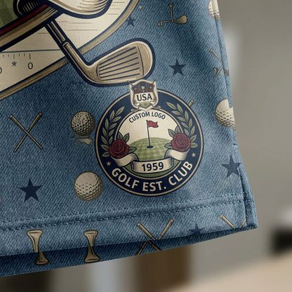 Close-up shot of the high-definition printed bold USA shield crest, golden championship trophy, and red roses elements.