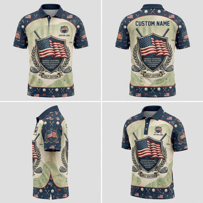 Multi-angle product display grid showcasing the front, back, starry shoulder layout, and athletic tailored fit of the polo.