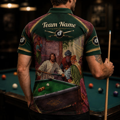 Vintage Billiards Painting Graphic Personalized Billiard Polo Shirt Back View