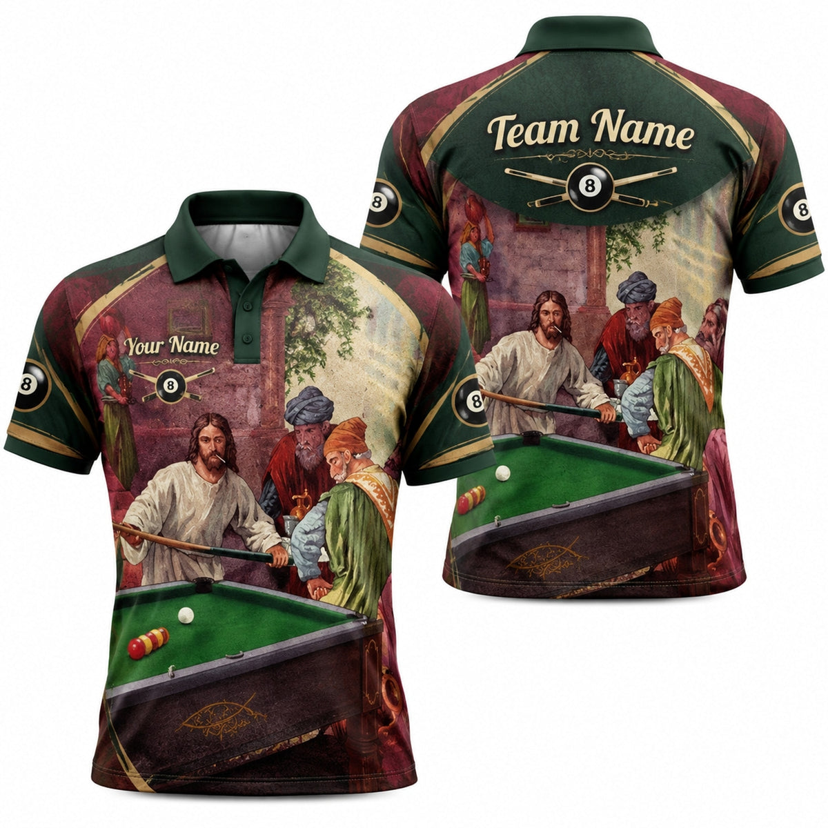 Vintage Billiards Painting Graphic Personalized Billiard Polo Shirt