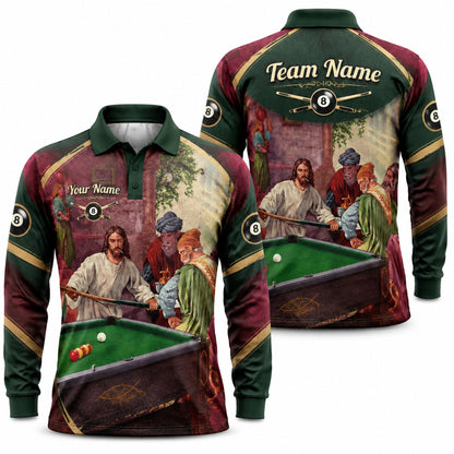 Vintage Billiards Painting Graphic Personalized Billiard Polo Shirt Long Sleeve Polo