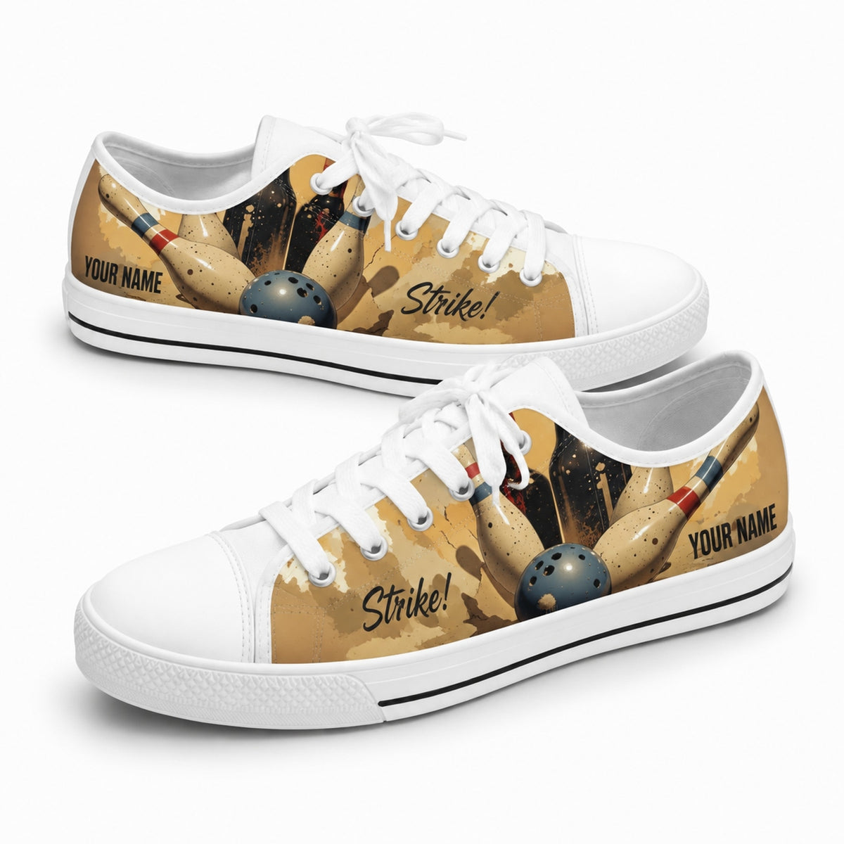 Vintage Bowling Strike Design Graphic Personalized Low Top Shoes