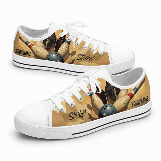 Vintage Bowling Strike Design Graphic Personalized Low Top Shoes