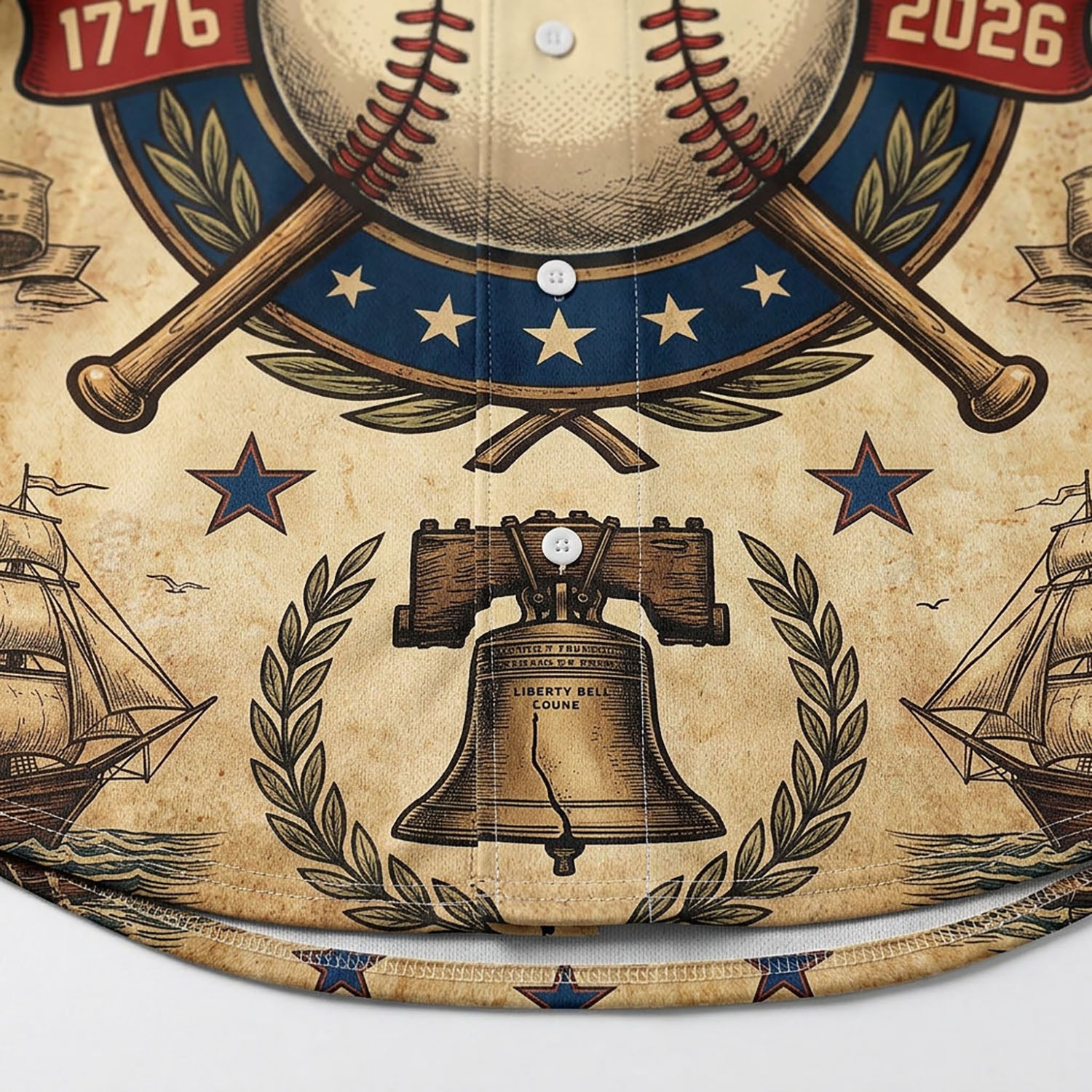 Close-Up Detail Of High-Definition Sublimation Print Showcasing The Liberty Bell And 1776-2026 Anniversary Badge