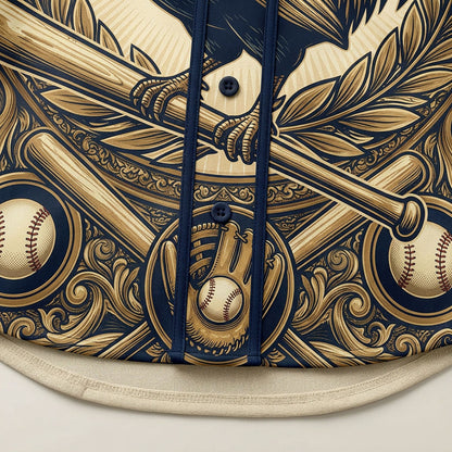 Close-Up Detail Of High-Definition Sublimation Print Showcasing The Detailed Rooster Mascot And Baseball Equipment