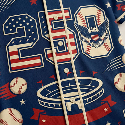 Close-Up Of High-Definition Sublimation Print Showcasing The "250" Commemorative Date On A Patriotic Baseball Design