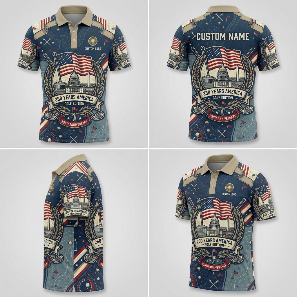 Multi-angle product display grid showcasing the navy-slate color block, topographic design lines, specialized sleeve graphics, and athletic tailored fit.