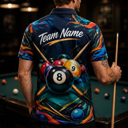 Warrior With 8 Ball Graphic Personalized Billiard Polo Shirt Back View