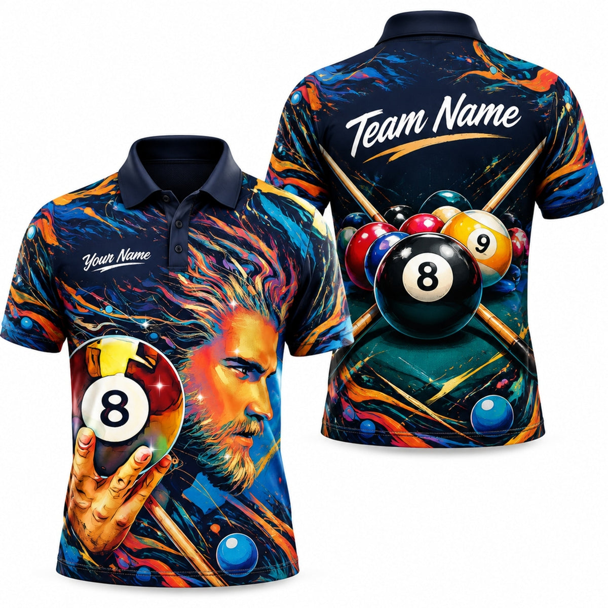 Warrior With 8 Ball Graphic Personalized Billiard Polo Shirt