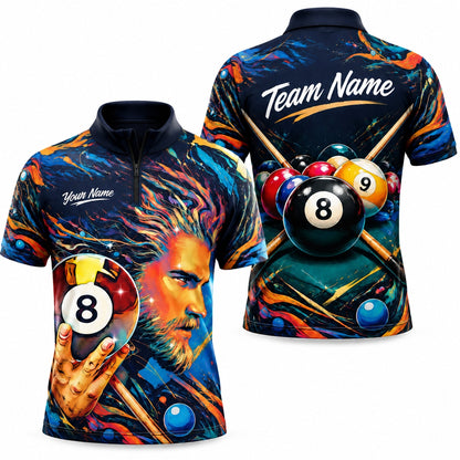 Warrior With 8 Ball Graphic Personalized Billiard Polo Shirt Jersey Zip 1 4 Collar