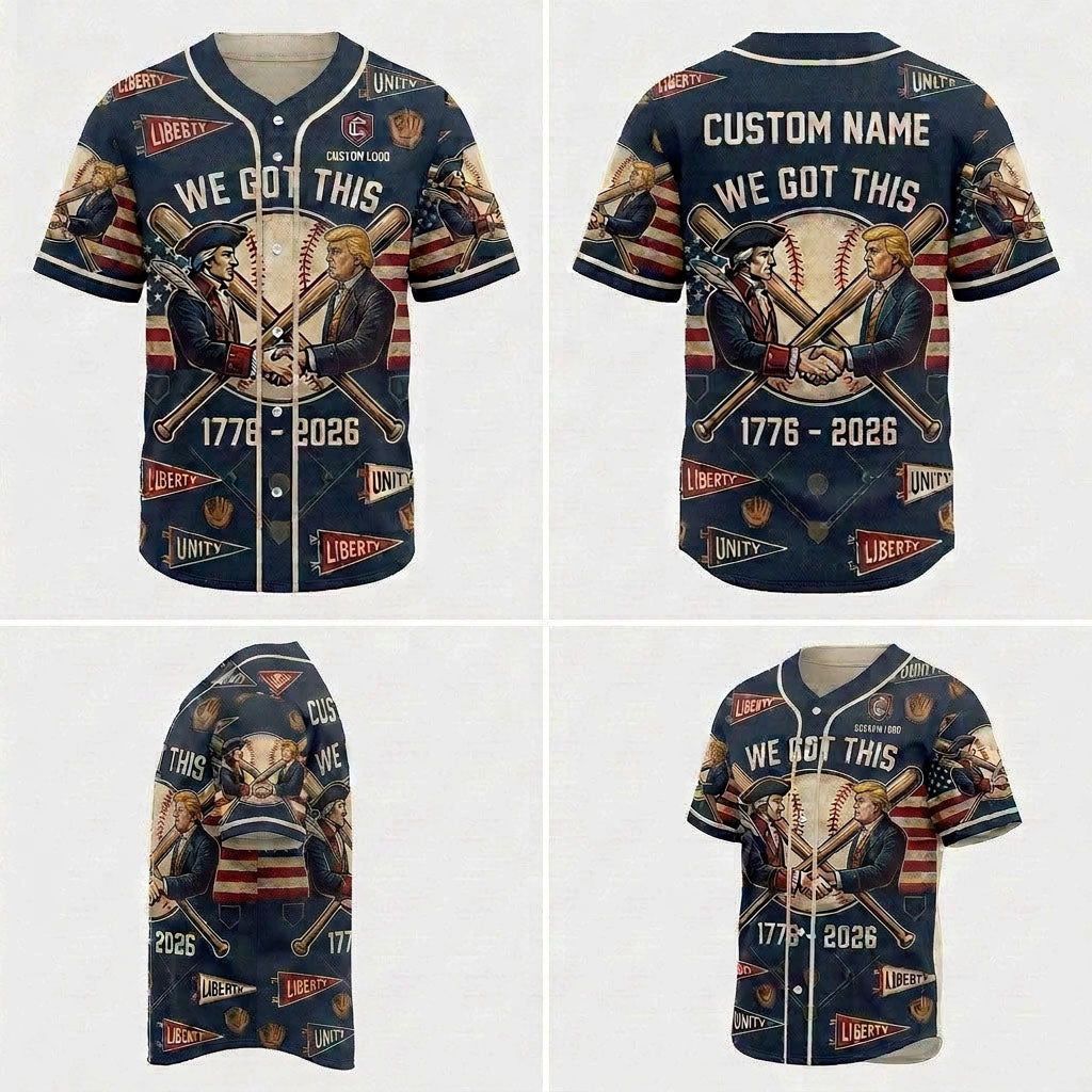 Product grid showing multiple views of the We Got This baseball jersey