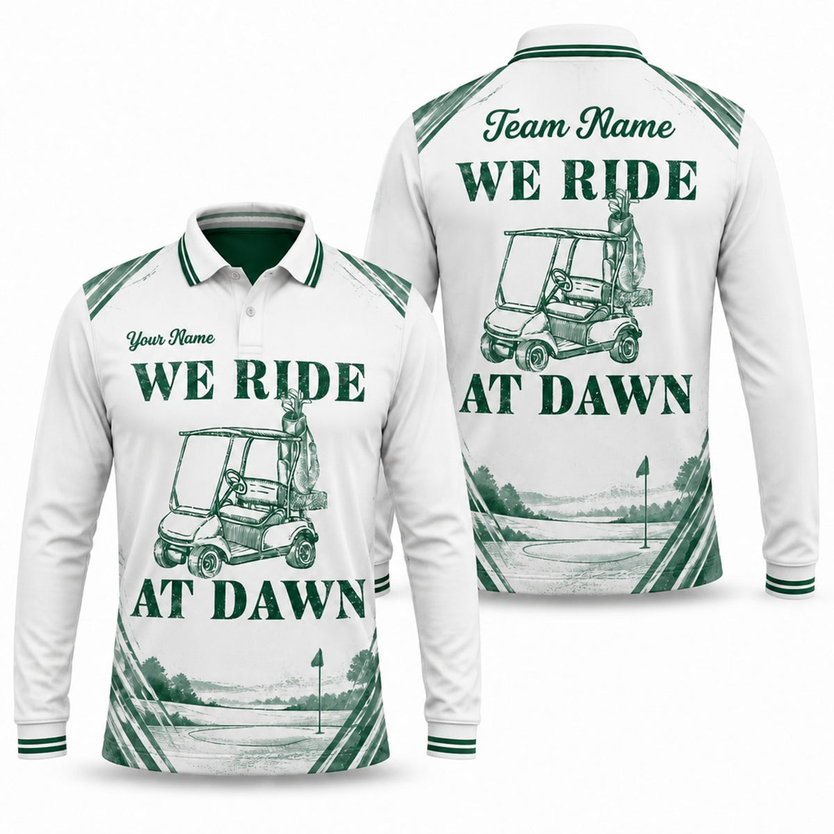 We Ride At Dawn Golf Humor Personalized Golf Polo Shirt Long Sleeve Polo