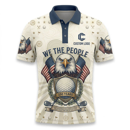 Flatlay of patriotic We The People USA eagle golf shirt