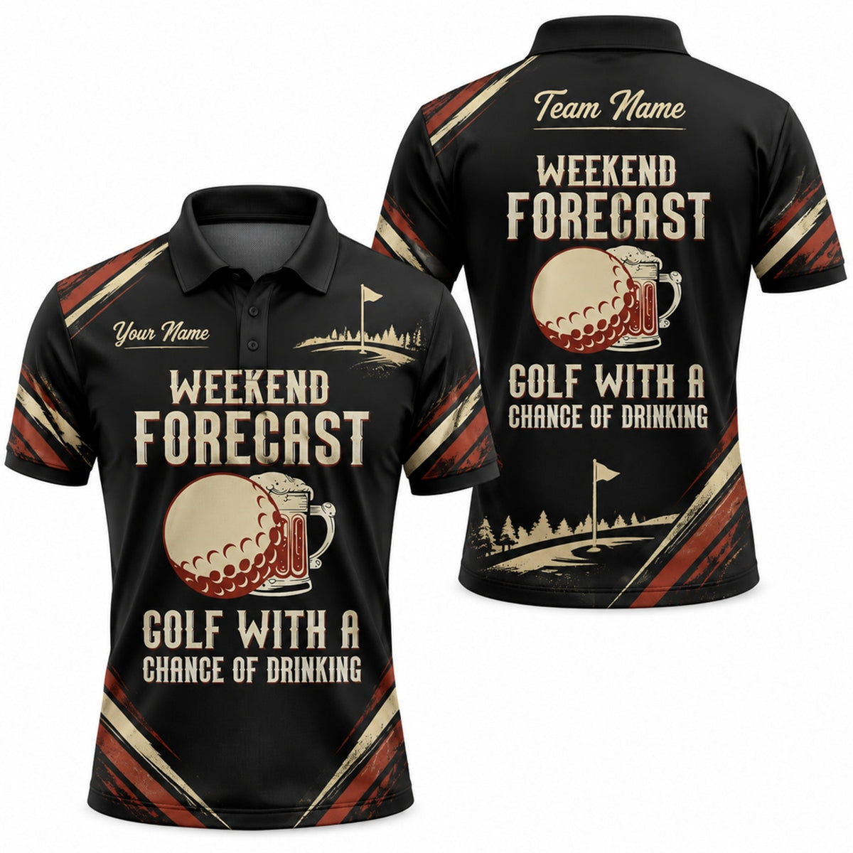 Weekend Forecast Golf With A Chance Of Drinking Funny Custom Golf Polo Shirt