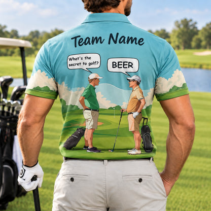 What's The Secret To Golf Beer Golf Humor Personalized Golf Polo Shirt Back View
