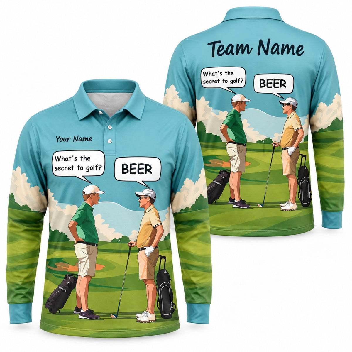 What's The Secret To Golf Beer Golf Humor Personalized Golf Polo Shirt Long Sleeve Polo