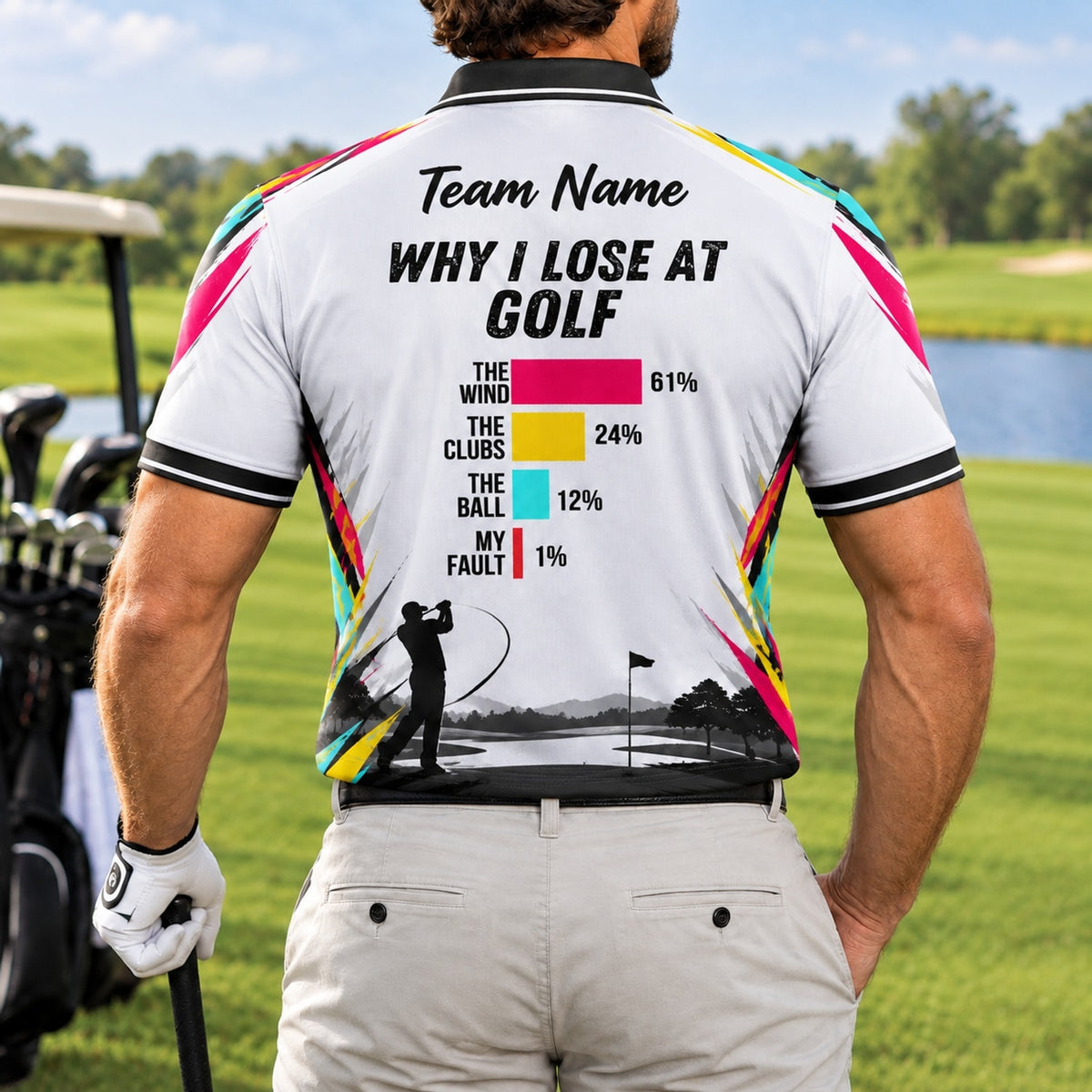 Why I Lose At Golf Graphic Personalized Golf Polo Shirt Back View