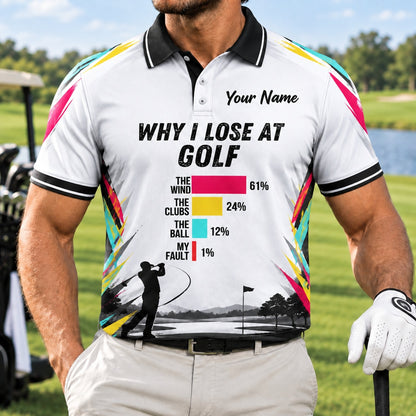 Why I Lose At Golf Graphic Personalized Golf Polo Shirt Front View