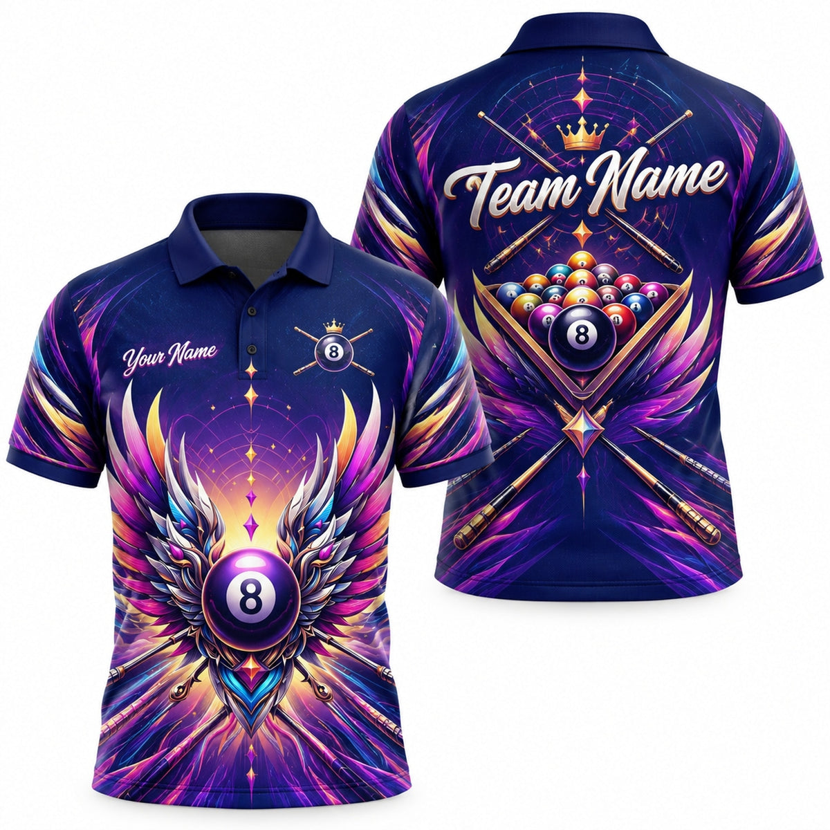 Winged 8 Ball Crown Sport Personalized Billiard Polo Shirt