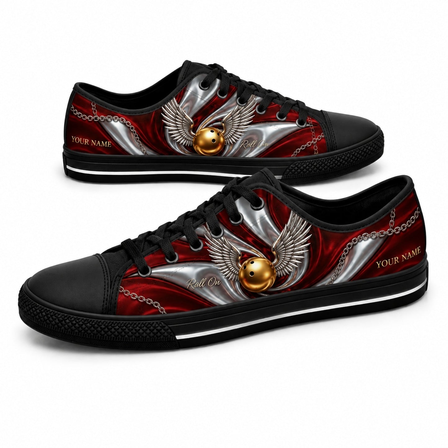 Winged Bowling Ball Graphic Personalized Low Top Shoes Black Shoes