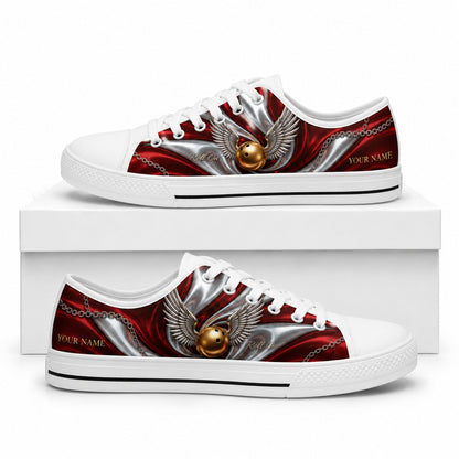 Winged Bowling Ball Graphic Personalized Low Top Shoes Box White