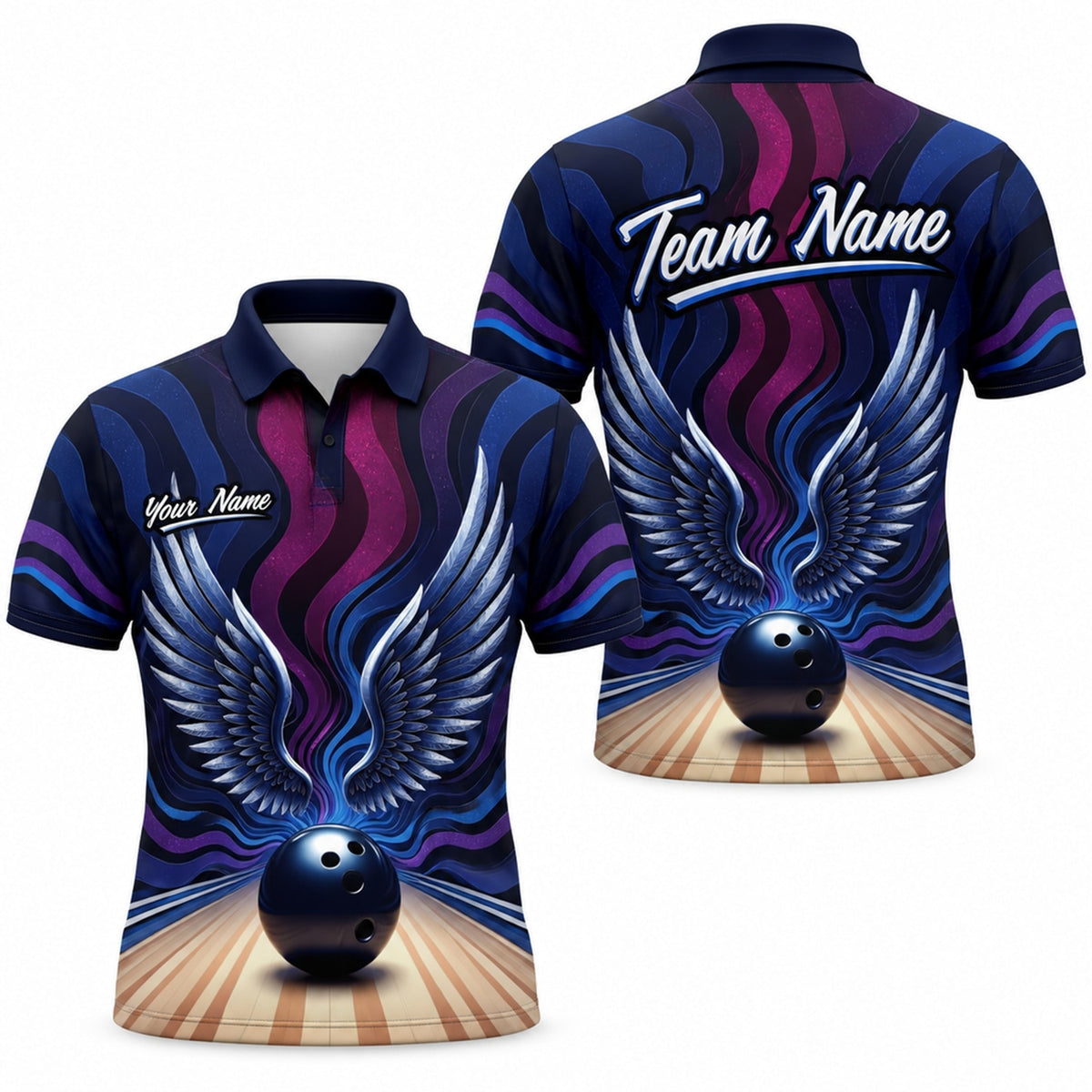 Winged Bowling Ball Sport Personalized Bowling Polo Shirt