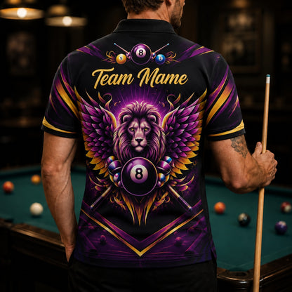 Winged Lion 8 Ball Graphic Personalized Billiard Polo Shirt Back View