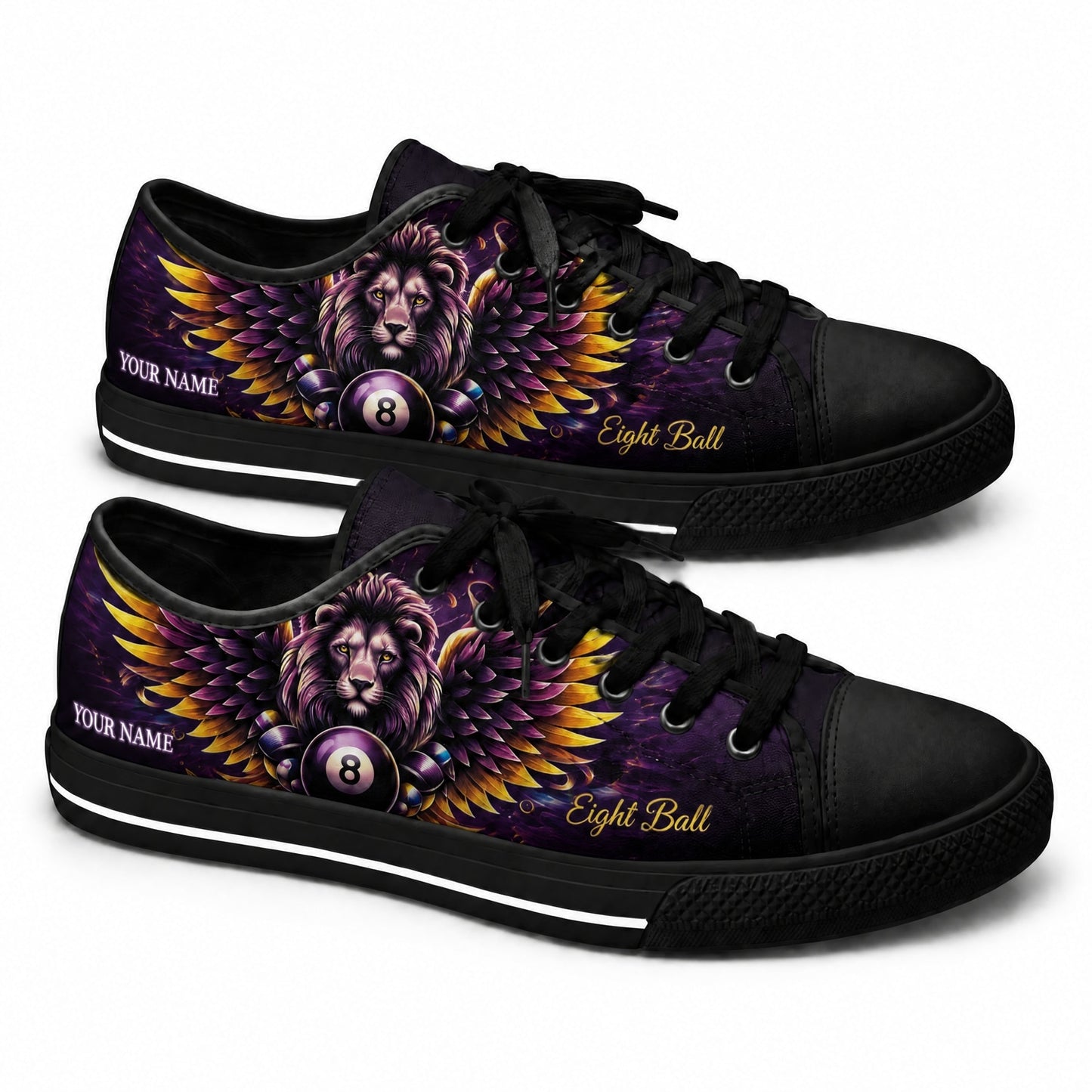 Winged Lion Eight Ball Graphic Custom Low Top Shoes Black Shoes