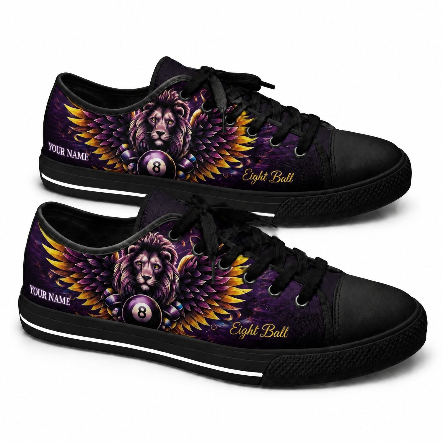 Winged Lion Eight Ball Graphic Custom Low Top Shoes Black Shoes