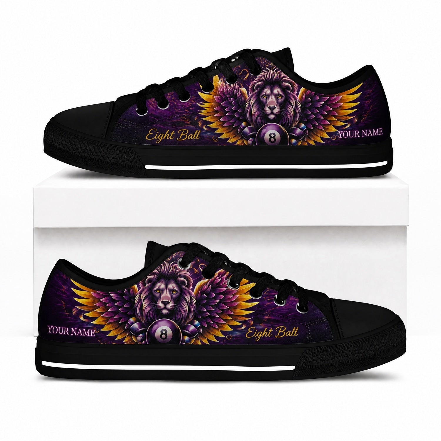 Winged Lion Eight Ball Graphic Custom Low Top Shoes Box Black
