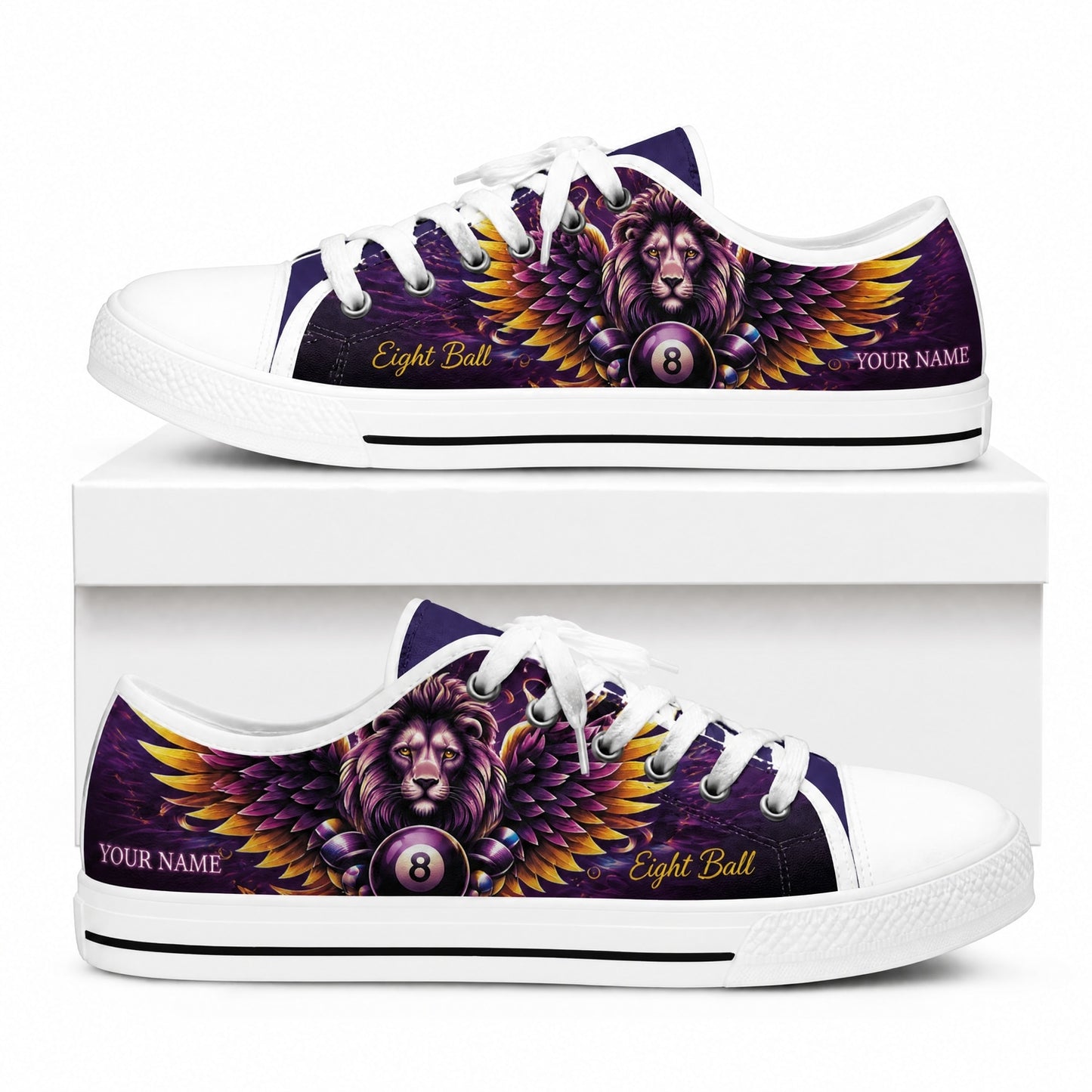 Winged Lion Eight Ball Graphic Custom Low Top Shoes Box White