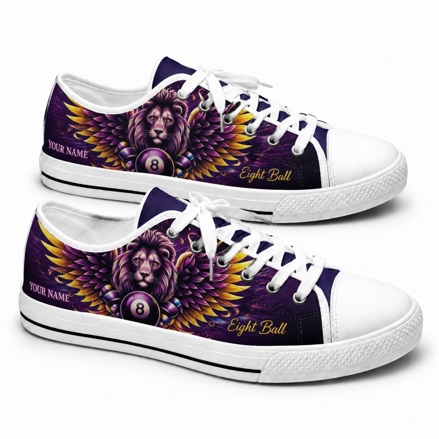 Winged Lion Eight Ball Graphic Custom Low Top Shoes