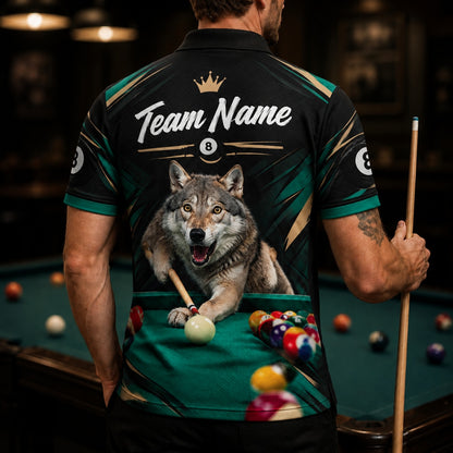 Wolf Billiards Graphic Custom Billiard Polo Shirt Back View