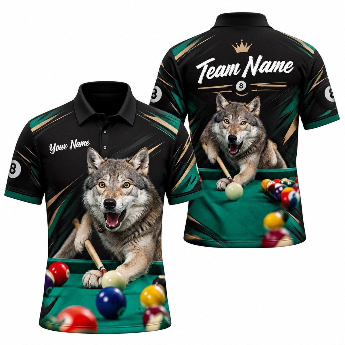 Wolf Billiards Graphic Custom Billiard Polo Shirt