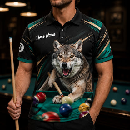 Wolf Billiards Graphic Custom Billiard Polo Shirt Front View