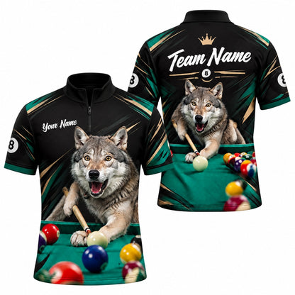 Wolf Billiards Graphic Custom Billiard Polo Shirt Jersey Zip 1 4 Collar